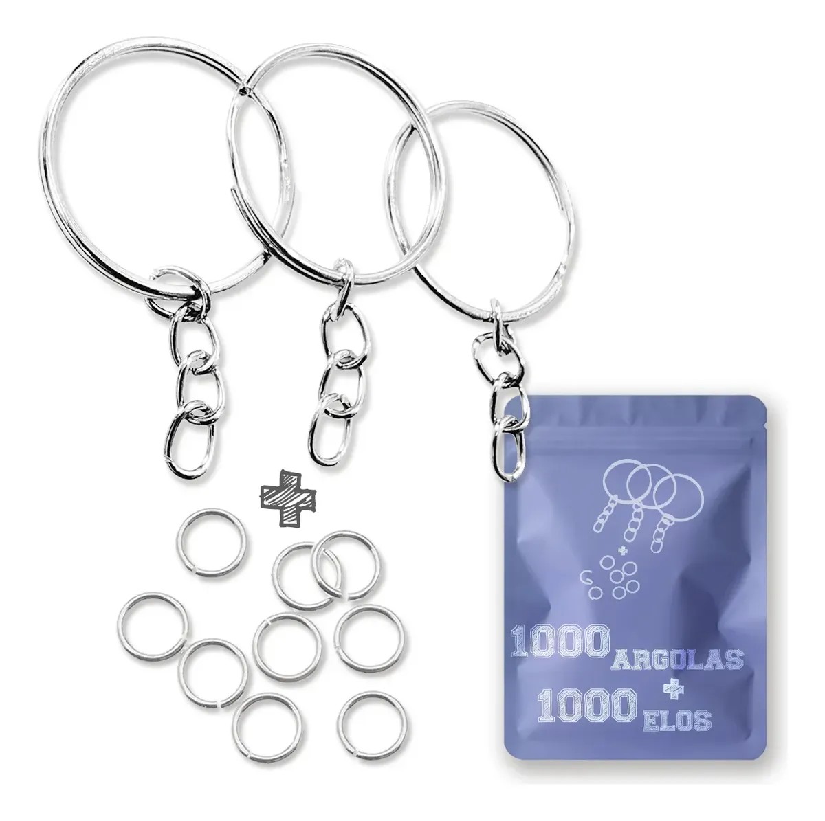 kit Argola para Chaveiro com Corrente 25mm + Elo 8mm
