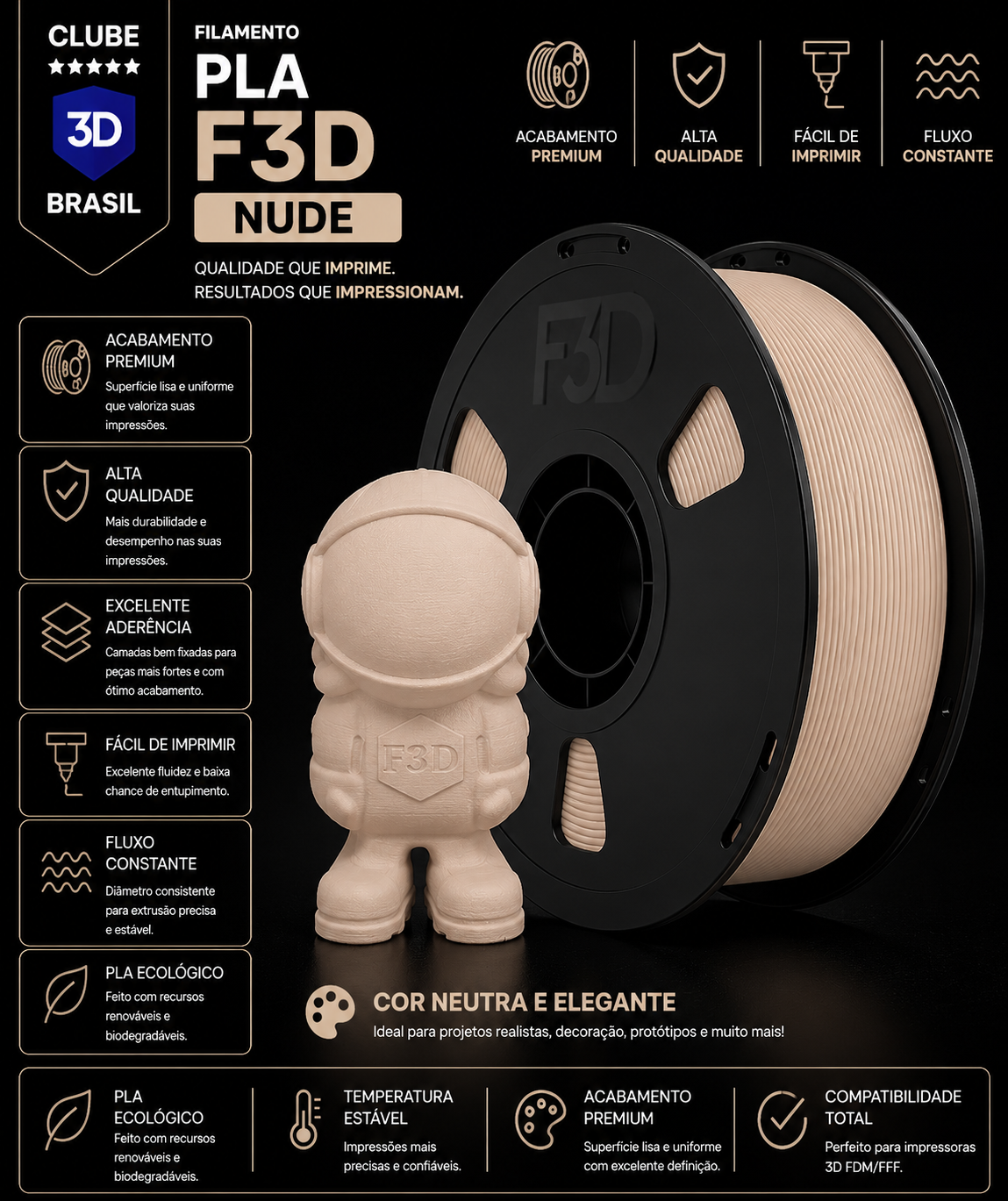 Filamento PLA Premium F3D Nude 1kg